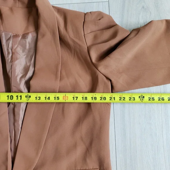 Womens Blazer XL Brown Open Front Long Sleeve Padded Shoulder Suit Jacket Casual - Picture 3 of 6
